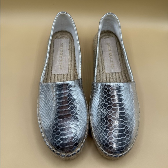 JACK ROGERS Palmer Espadrille Snake Embossed Silver Size 9.5 - Picture 3 of 11